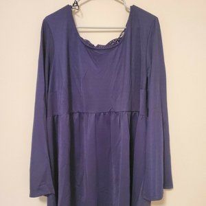 PENNINGTONS PLUS SIZE TOP TUNIC SHIRT 1X & 3X NAVY BLUE CROCHET BABYDOLL BLOUSE